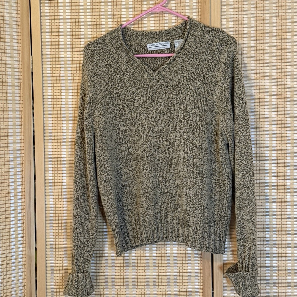 Carolyn Taylor‎ Womens M Golden Brown V Neck Pullover Cuffed Sleeve Sweater